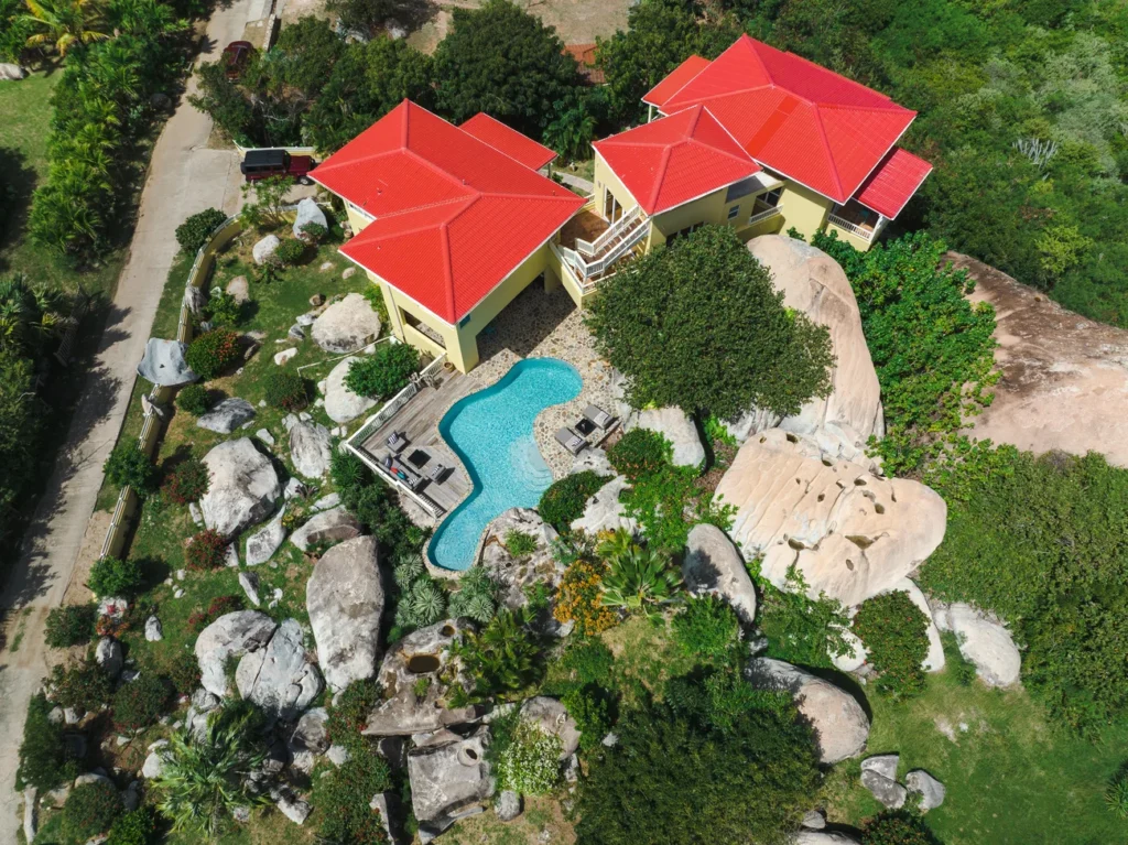 Bigger Spash Villa aerial view of the pool