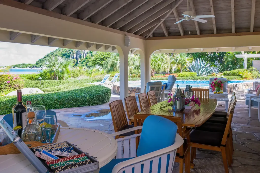 spacious patio area with cover at villa beachcomber